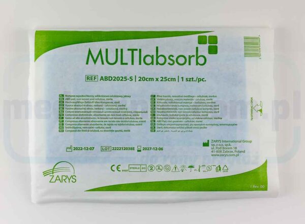 MULTIabsorb S 20cm x 25cm 1 unidade altamente absorvente; compressa de celulose não tecida, estéril